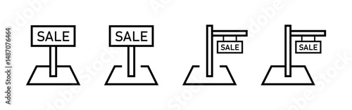 Real Estate Sale Sign Vector Icon Set with Land Plot Outline – Editable Property Graphic for Print & Web