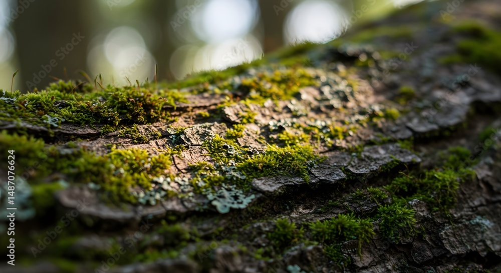 Closeup of Lush Green Moss on Tree Bark in a Serene Forest Environment with Soft Natural Light Closeup of Lush Green Moss on Tree Bark in a Serene Forest Environment with Soft Natural Light