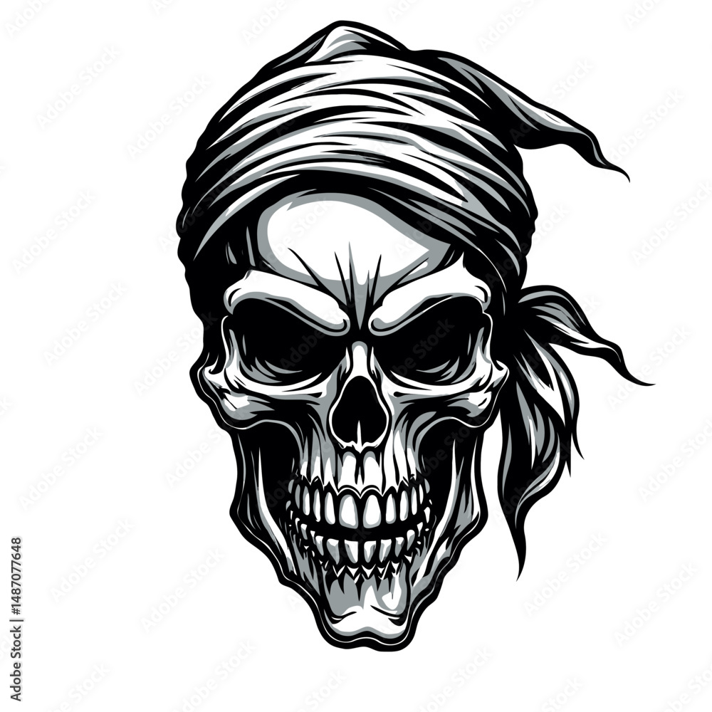 Pirate Bandana Skull Illustration Pirate Bandana Skull Illustration