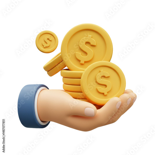 Hand holding stack of digital currency coins with dollar signs on them