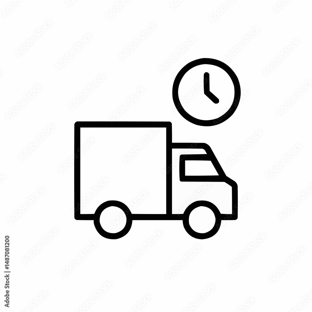 Outlined truck with small clock above — representing scheduled relocation. Outlined truck with small clock above — representing scheduled relocation.