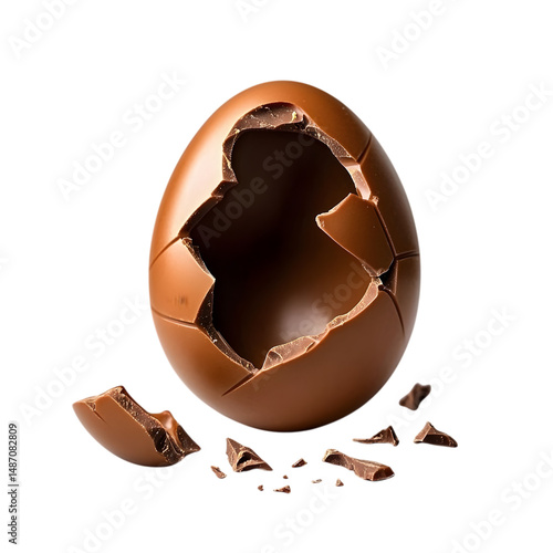 Open broken chocolate Easter egg isolated on white background with clipping path. Ai Generated Images