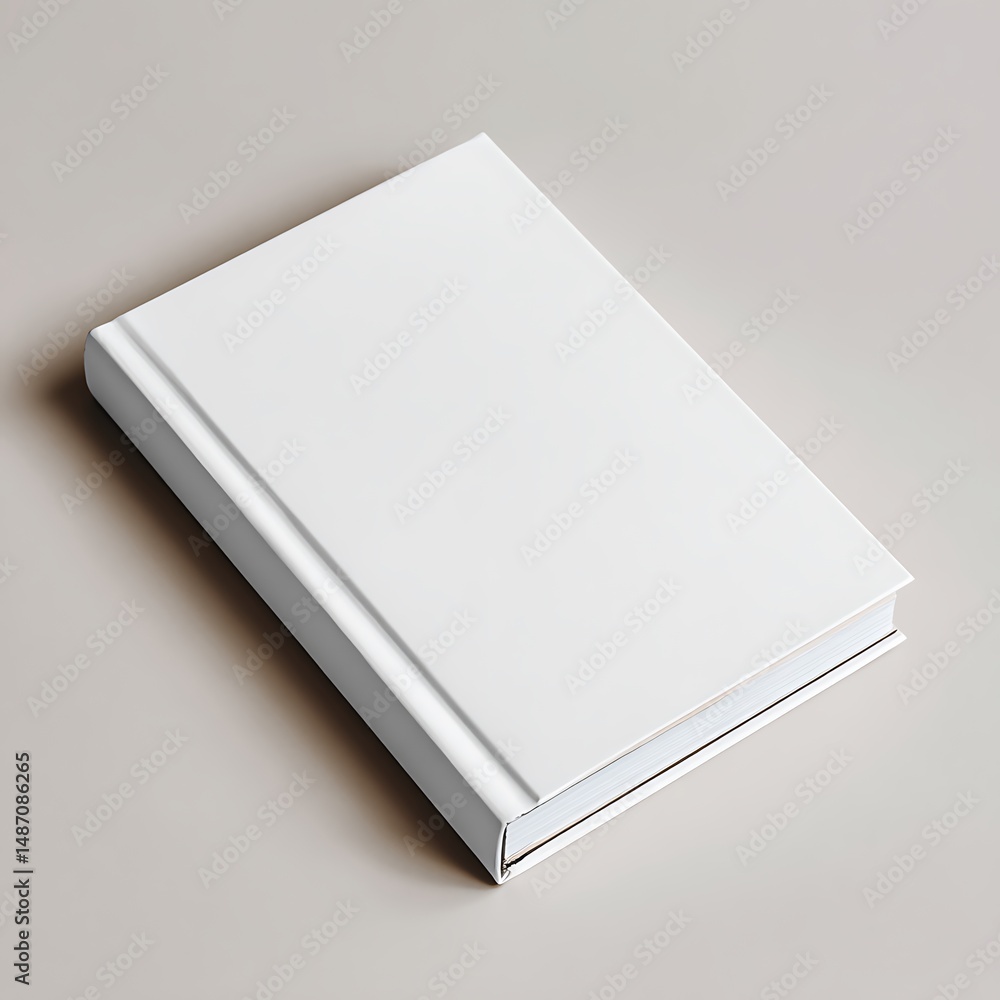 Flat lay of a closed blank book with clean white cover on neutral surface, minimal style, no text or logos Flat lay of a closed blank book with clean white cover on neutral surface, minimal style, no text or logos
