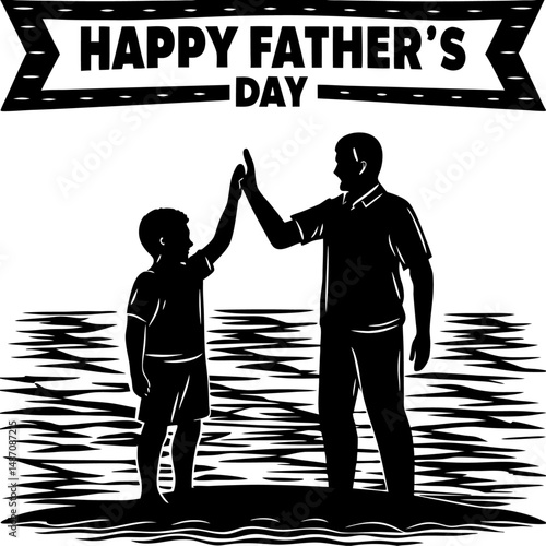 Joyful father and son silhouette high five moment reflecting love guidance and connection perfect for fathers day artwork and family bond themed visuals