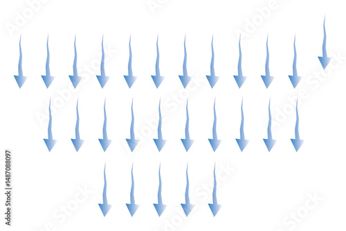 Air flow. Set of blue arrows showing direction of air movement. Wind direction arrows. Vector illustration isolated on white background.