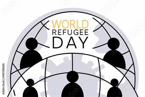 A visual of the earth's continent with people figures symbolizing global refugee experiences and the importance of international unity