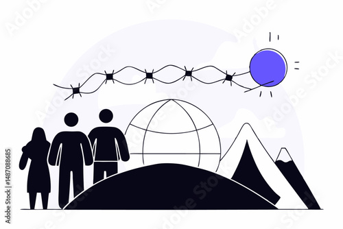 Silhouettes of people with an earth globe emphasizing the interconnectedness of humanity and global awareness on world refugee day