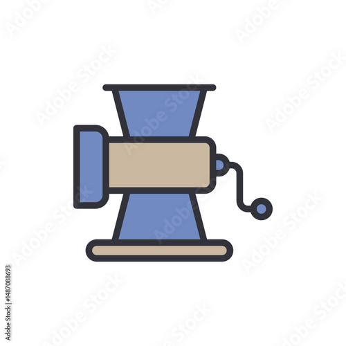 Stylized Icon Of A Manual Meat Grinder With Muted Color Palette
