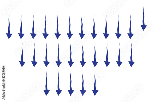 Air flow. Set of blue arrows showing direction of air movement. Wind direction arrows. Vector illustration isolated on white background.