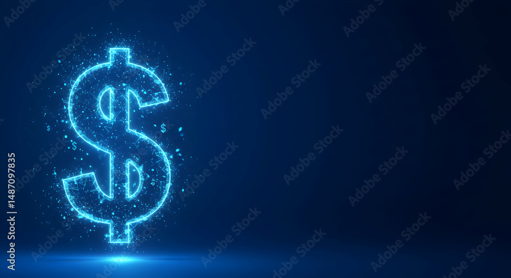 Obraz premium dollar sign, dollar, $, Glowing Digital Dollar Sign