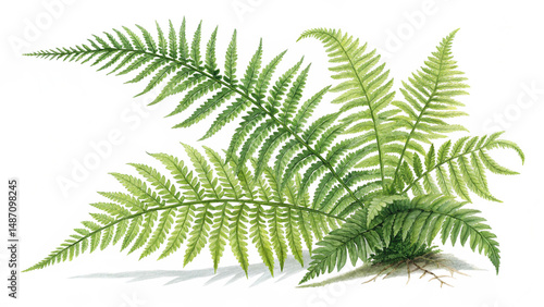 Wallpaper Mural Botanical Watercolor Fern Illustration with Roots and Green Fronds Isolated on White Background for Nature Art and Design Projects Torontodigital.ca