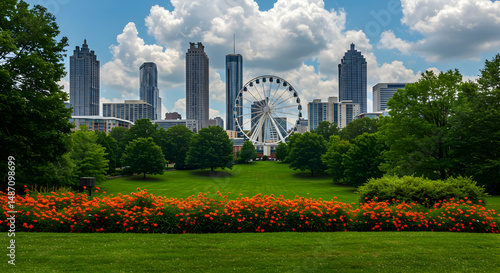 atlanta,  georgia,  skyline, Atlanta Skyline with Ferris Wheel and Park