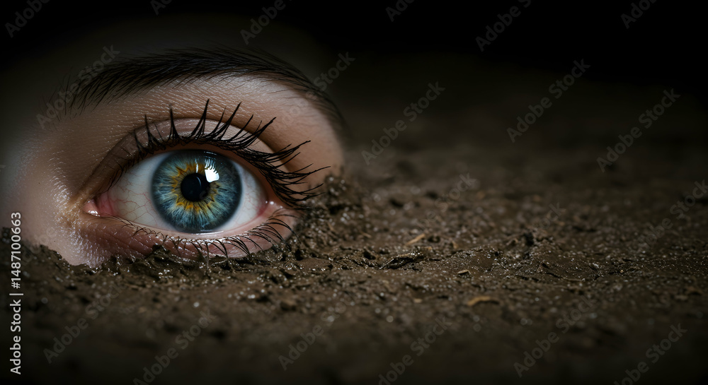 Naklejka premium eye, eyes, human eye, Eye Peering from the Mud