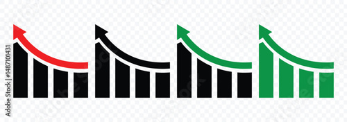 Set of growth graph vector icons. Increase chart icon set. Growth icons set. Increase profit.  Profit growth icons.  Diagram of increasing vector illustrator. 