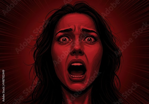 Woman screaming in fear dramatic illustration