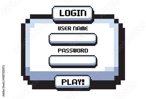Username and password menu template.user interface  for  pixel video games.panels and buttons for menu