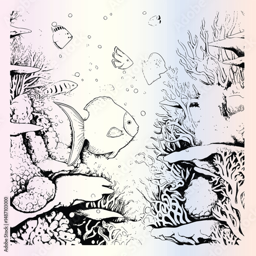 Fish Underwater Scene Coloring Pages for Kids
