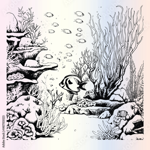 Fish Underwater Scene Coloring Pages for Kids