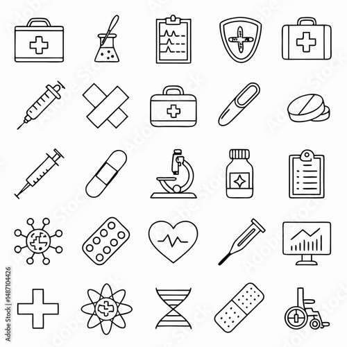 set of 30 outline icons related to medical  linear 