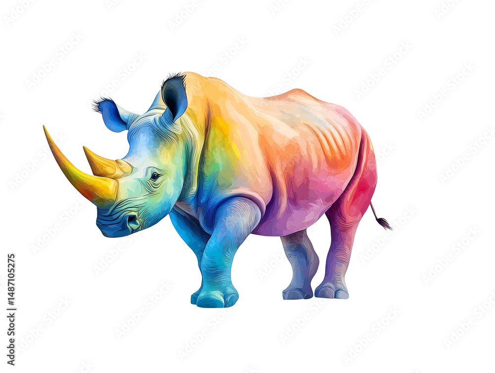 Fototapeta premium Rainbow mane rhino, a majestic wildlife portrait in vivid color