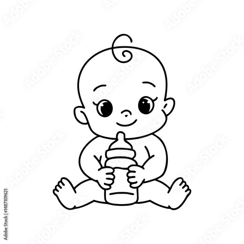 Cute baby with bottle vector illustration for baby shower invitation and baby products design projects silhouette