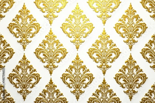 Intricate damask pattern in elegant gold and white, perfect for textile design or wallpaper , classic pattern, art