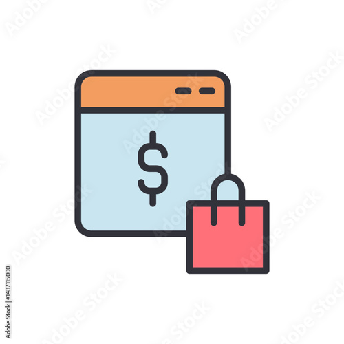 Online Financial Transaction With Shopping Bag For Digital Purchases
