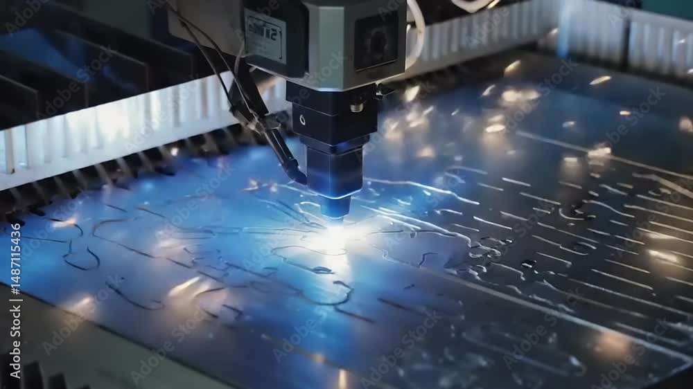 Precision Laser Cutting in Action: Sparks Flying and Metal Shaping Process Precision Laser Cutting in Action: Sparks Flying and Metal Shaping Process
