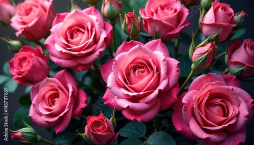 Intricate blooming roses, densely packed, vibrant hues, seamless floral, floral pattern