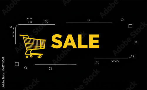 shopping cart with Sale text on black background