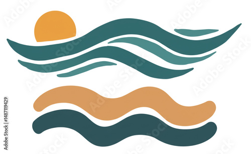 Minimalist Sun and Waves Icon – Coastal Tranquility