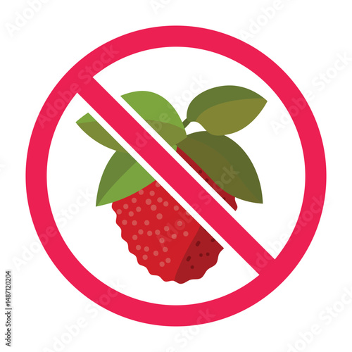 Forbidden sign with lychee fruit icon, no litchee allowed sign, litchi prohibition sign, do not eat lychee symbol