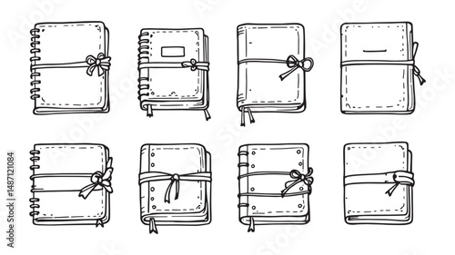Leather Journal line art with elegant handcrafted vintage notebook design