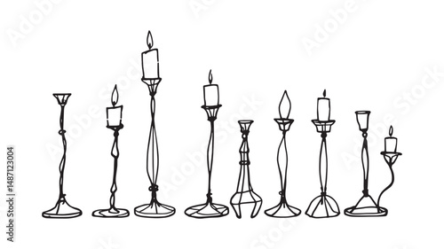 Metal Candle Holder line art drawing used in modern interior style