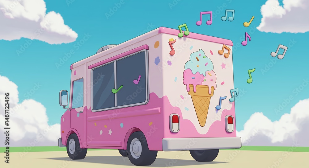 Fototapeta premium Pink ice cream truck design illustration