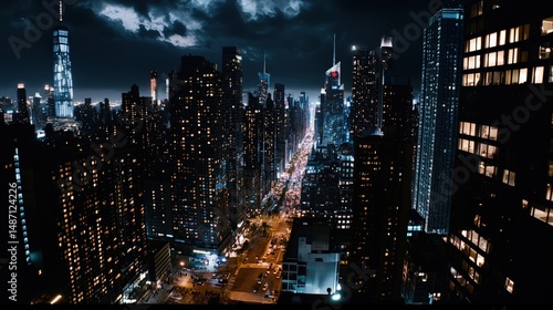 Wallpaper Mural Urban nightscape illuminated skyscrapers and streets new york city aerial view city life modern architecture Torontodigital.ca