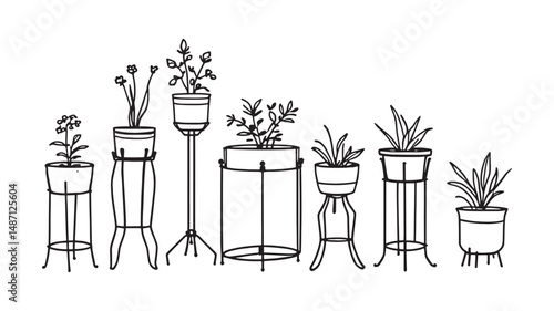 Metal Plant Stand line art drawing highlighting simple functional plant support