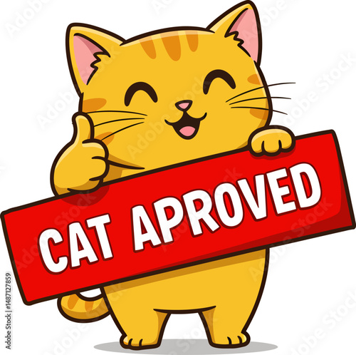 Adorable Cartoon Cat Gives a Thumbs Up Cat Approved Illustration