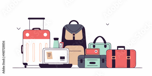Vector illustration of a vintage travel suitcase icon with holiday equipment
