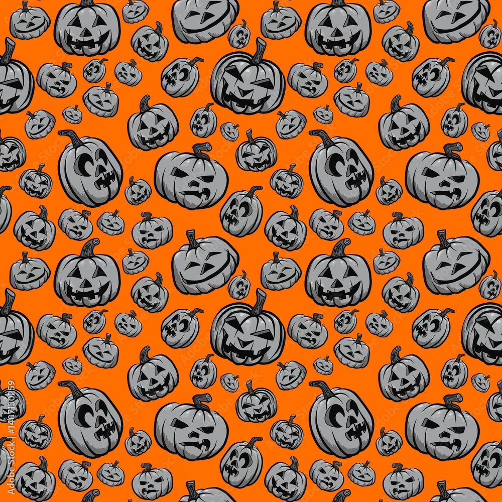 Halloween seamless pattern - creepy pumpkin lanterns with scary faces, traditional holiday halloween symbols ,seamless texture Halloween seamless pattern - creepy pumpkin lanterns with scary faces, traditional holiday halloween symbols ,seamless texture