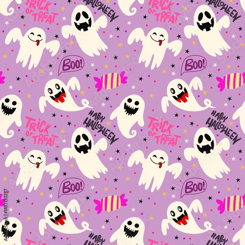 Halloween seamless pattern - creepy pumpkin lanterns with scary faces, traditional holiday halloween symbols ,seamless texture