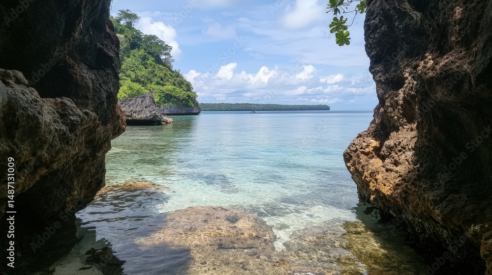 Fototapeta premium Calm waters and scenic caves tropical paradise nature photography coastal serenity eye-level view tranquility