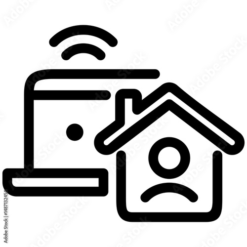 Remote Work Line Icons . Freelancer Work from Home, Video Call, Online Meeting, Teleconference Vector Set