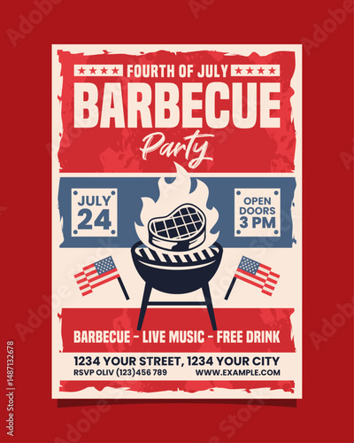 4th of July Barbecue  party vertical flyer, independence day bbq invitation poster vector template design