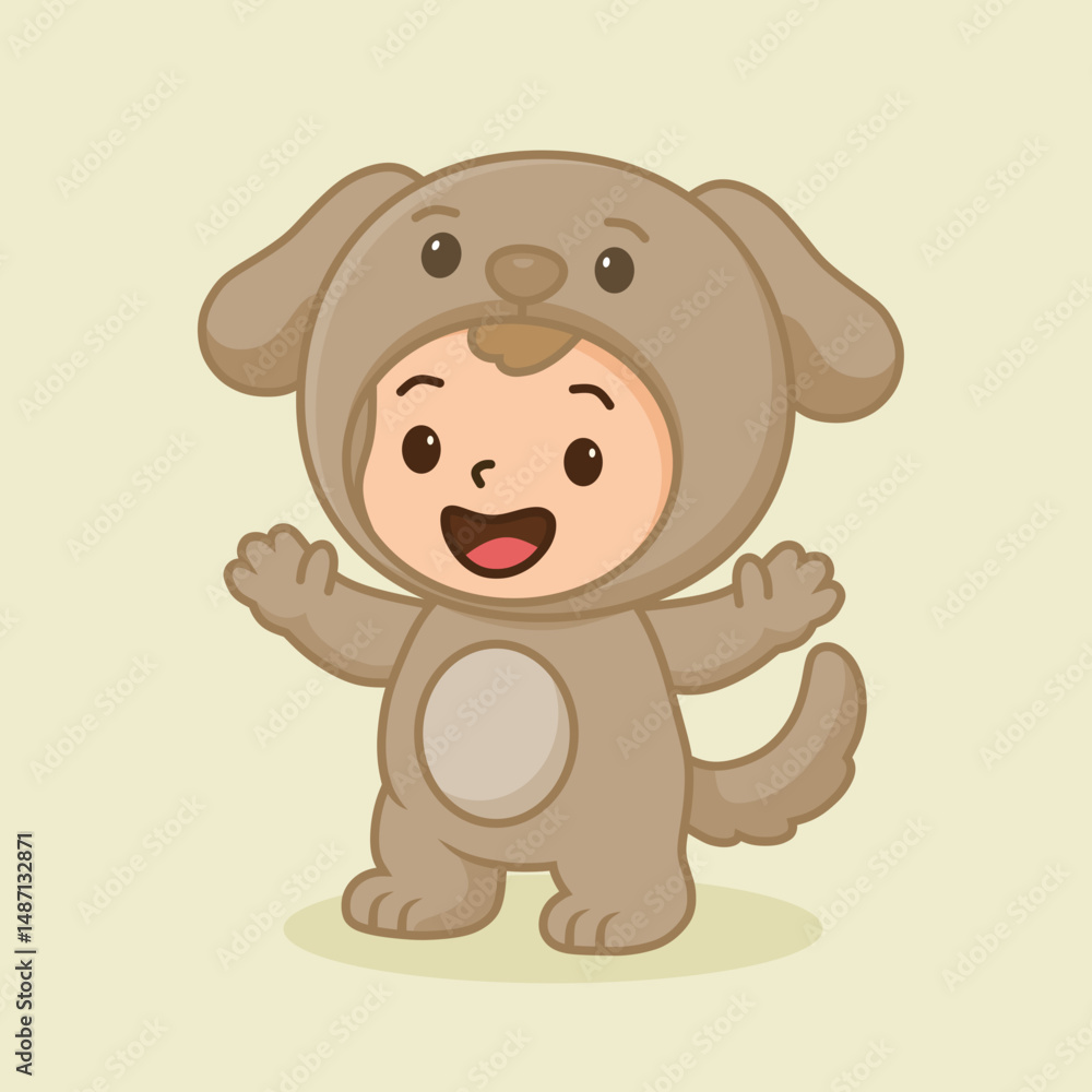 Fototapeta premium gambar ilustrasi kartun anak laki-laki menggunakan kaostum anjing lucu