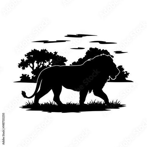Lion Silhouette in African Savanna Landscape