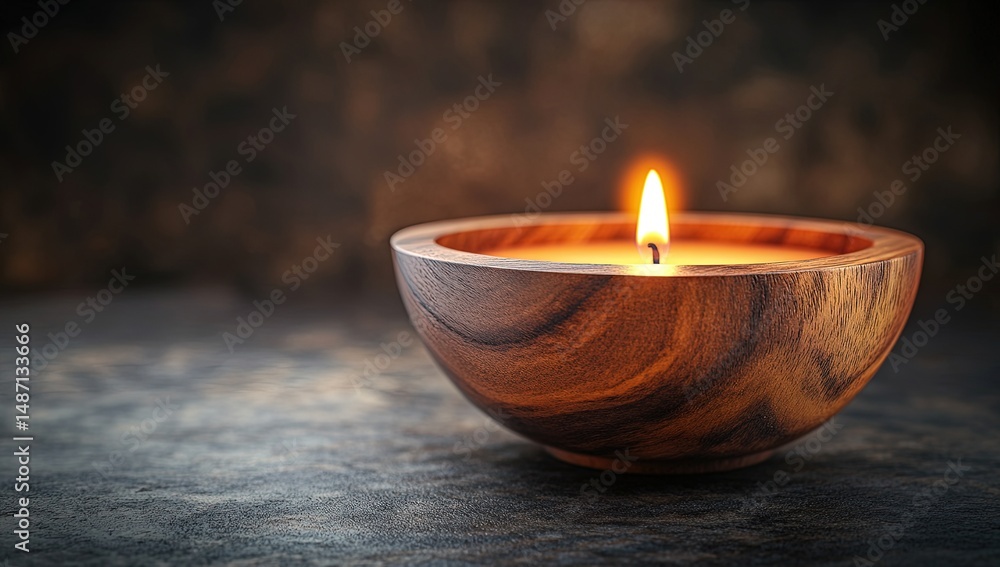 Wooden bowl candle, warm glow Wooden bowl candle, warm glow