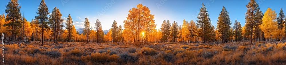 Autumn Forest Panorama - Golden Sunlight Through Trees, Vibrant Fall Colors, High-Resolution Nature Background for Wallpaper and Travel Themes Autumn Forest Panorama - Golden Sunlight Through Trees, Vibrant Fall Colors, High-Resolution Nature Background for Wallpaper and Travel Themes