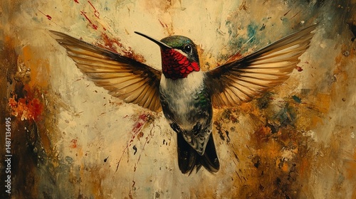 Hummingbird in Flight: Abstract Art