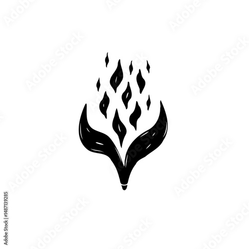 Abstract artistic illustration of emerging flames and rising teardrop shaped elements